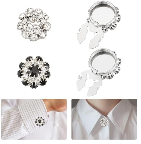 NBEADS 4 Stk. 2 Farben Strass Knöpfe Abdeckung, 21mm Abnehmbare BLUMENNn Ärmel Knopf Clips Schmuck für Kleid Anzug Smoking Shirt Zubehör, Jet