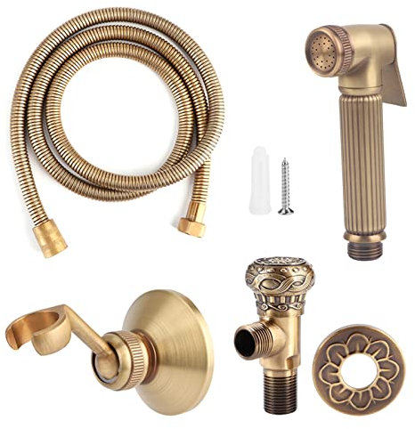 Gold Handheld Bidet Sprayer für Toilette, Vintage Messing Handheld Bidet Sprayer mit Klammerschlauch -Kit, für Haustierdusche, Wasserblumen und Gras