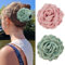Mezrkuwr 2 Stück Rosenblüten-Krallenklammern für Frauen, 2 Stück, große hawaiianische Rosen Haarklammern, blumen haarklammer, florale Haarklammern, Warmes Rosa+Salbeigrün