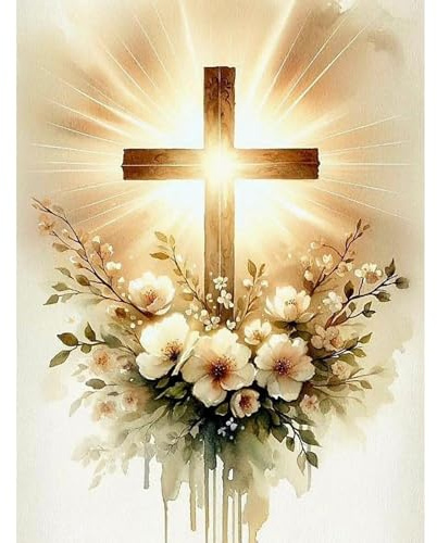 Diamond Painting Jesus Kreuz 5D DIY Set mit Blumenmotiv und Lichtstrahlen Christliche Wanddeko für Erwachsene Einsteiger Geschenkidee zur religiösen Dekoration im Wohnzimmer Diamant Malerei30x40cm