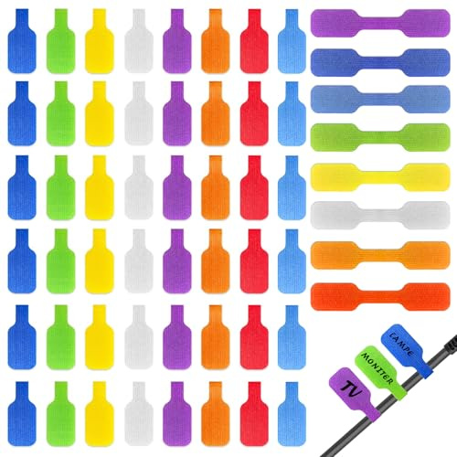 56 Stück Kabelbeschriftung,Wiederverwendbar Kabeletiketten,Beschreibbar | Kabelmarkierung mit Klettverschluss,8 Farben,Nylon Kabel Beschriftung für Kabelmanagement, Kennzeichnung, Klassifizierung