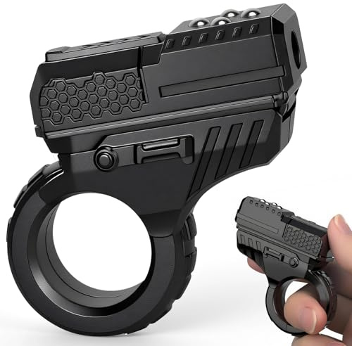 Fidget Slider Gun EDC Finger Clicker Ring Hand Roller Fidget Button Sensory Toy for Adults Kids, Textured Fingertip Focus Tool, Finger Workout Gadget - Black/Plastic