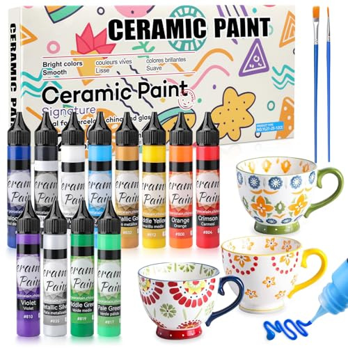 Hcunbsu Bolígrafos de cerámica de 12 colores, 12 bolígrafos de porcelana de 25 ml, pintura de cerámica, pintura de vidrio, lavable en lavavajillas después de la cocción, pinturas de cerámica a base de