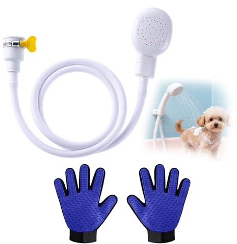Single Tap Shower Attachment, 1.3m Rubber Shower Hose, Shower Hose Adapter with Scrubbing Gloves Portable Handheld Shower Attachment for Pet Washing(White)