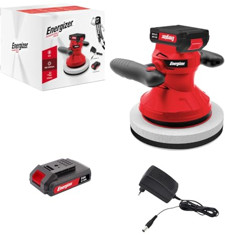 Energizer Lucidatrice per auto orbitale senza fili 20 V, 6 velocità 2000-6000 OPM, piatto 125 mm, lucidatrice per carrozzeria moto barca, batteria 2,0 Ah e caricabatterie inclusi, rosso