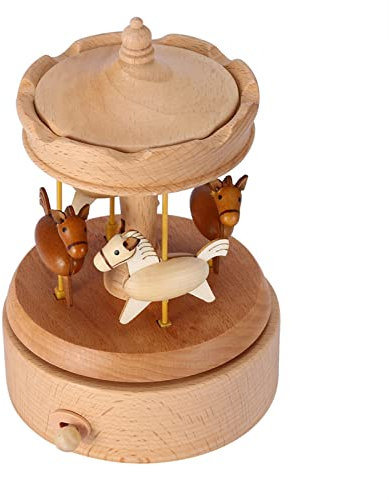 Mini Karussell Uhrwerk Spieluhr, Holz Vintage Karussell Spieluhr Schöne Handgemachte Holz Spieldosen Spielzeug Handwerk Geburtstag