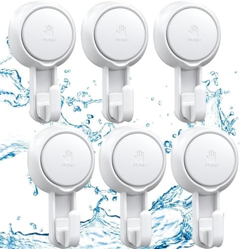 Luxear 6 Pack Saugnapf Haken Ohne Bohren, Saughaken Extra Stark, Max 5KG, Saugnäpfe für Fenster Dusche Bad Küche, Wiederverwendbarer Handtuchhaken Mehrzweckhaken Vakuum Wandhaken zum Aufhängen, Weiß