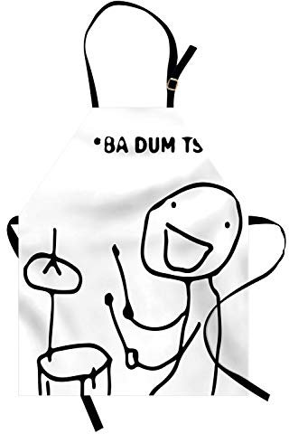 ABAKUHAUS Humor Delantal de Cocina, Badumts Tambor Meme Comics, No Se Ensucian Fácilmente Moderna Tecnología de Estampado, En Blanco Y Negro