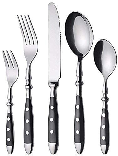24-pcs Cutlery Set Forged Type with Black Handles and Rivets@30 Pieces incl.