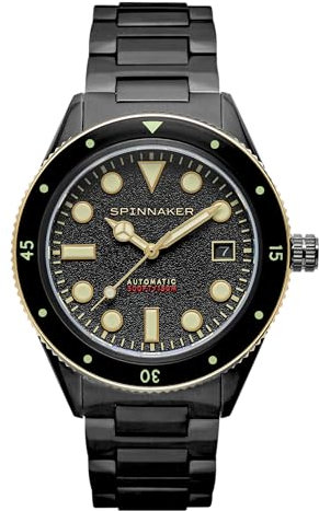 Spinnaker Herren 42mm Cahill Mid Size Automatik Onyx 3-Zeiger-Uhr mit massivem Edelstahlarmband SP-5075-33