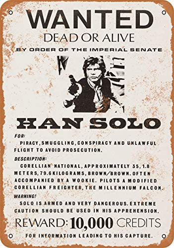 TNND 1977 Han Solo Wanted Poster Heimdekoration Retro Metall Blechschild 20,3 x 30,5 cm