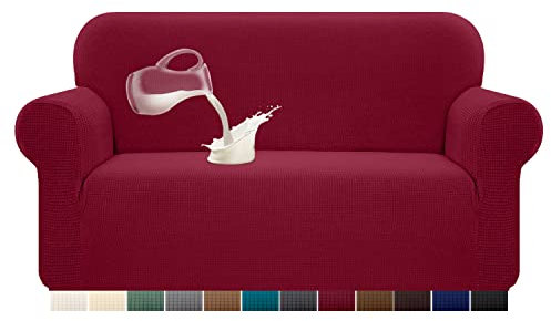 Granbest Copridivano Impermeabile Monopezzo Alto Elasticizzato Copridivano 2 Posti AntiGraffio Antiscivolo Divano Protector Tessuto Jaquard Spandex(2 Posti,Vino)