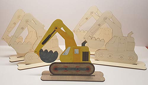 Ausmal Set 03 - Bagger Fahrzeuge - 5 Stück aus Holz