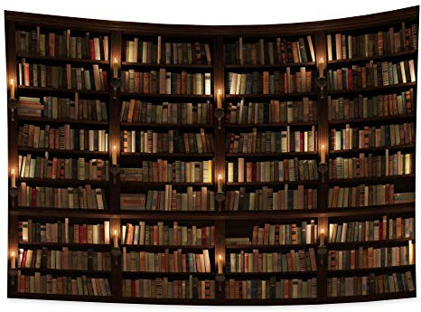 YONGFOTO 150x100cm Vintage Bücherregal Wandteppich, Alte Bibliothek Bücherregal Wandteppiche Holz Bücherregal Kerzenständer Kerzen Bücher Wandteppich für Wohnzimmer Wohnheim Dekor Sofa Teppich Decke