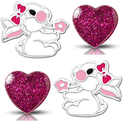 Kinder Mädchen Ohrringe echt 925 Sterling Silber Edelstahl Ohrstecker Hase Herz Ostern Geschenk (K130+K285)