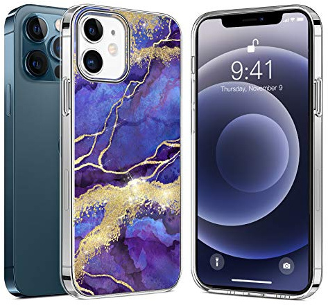 Bosdeny Case for iPhone 12/iPhone 12 Pro, Glitter Marble Design for Women Girls Clear Slim TPU Shockproof Anti-scratch Protective Cases for iPhone 12/12 Pro 6.1 Inch （Navy）