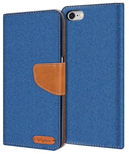 CoolGadget Klapphülle für iPhone 6 Plus/6S Plus mit Kartenfach Blau | Handytasche im Stoff Design, Standfunktion, Magnetverschluss, Wallet Case mit Fach für Karten und Geld