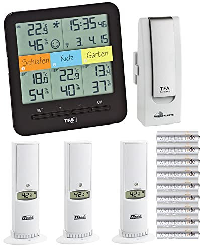 TFA Dostmann 31.4007.02 KlimaHome Thermo-Hygro-Station mit 4 Messstellen (schwarz mit Batterien)