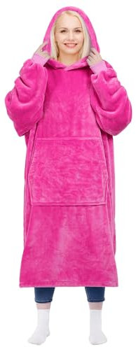 KPBLIS Hoodie Blanket Gifts for Women and Men, Wearable Blanket Sweatshirt, Warm and Cozy Oversized Fleece Blanket with Sleeves and Giant Pocket for Adults, Rose Pink