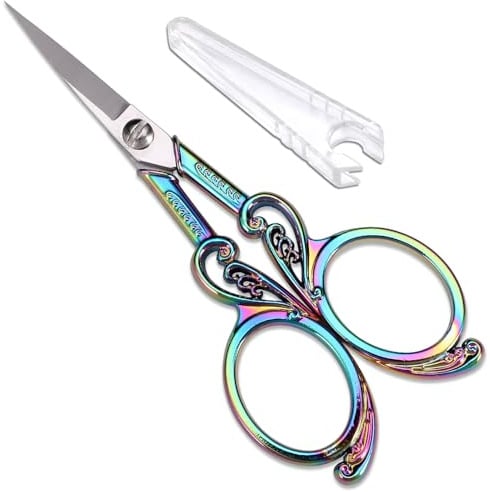 YOUGUOM Detail Embroidery Scissors – Small Sharp Pointed Tip Shears for Sewing, Craft, Artwork, Needlework Yarn, Thread Snips, Handicraft DIY Tool, 4.5in Rainbow Vintage Style