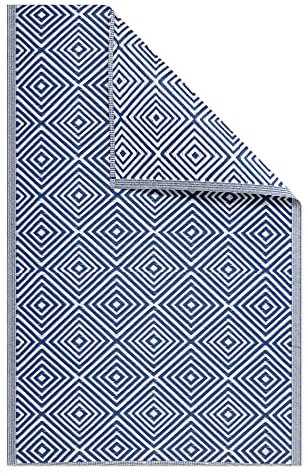 JEMIDI Outdoor Teppich 120x180cm groß - Terrassenteppich Balkonteppich Außenteppich - Balkon Teppich Garten Läufer Gartenteppich - Cube Muster Blau
