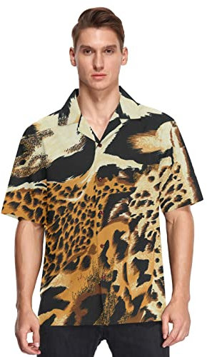 Anantty Mens Hawaiian Shirts Wild Tiger Leopard Print Beach Shirts Button Down Short Sleeve Casual Aloha Shirts Shortsleeve Multicoloured