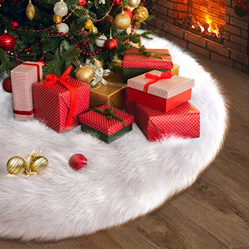 Idota Weihnachtsbaumdecke Rund 120cm, Christbaumdecke Weiß Plüsch Kunstpelz Weihnachtsbaum Teppich, Weihnachtsbaum Decke Unterlage für Weihnachtsbaum Dekoration Bodendekoration