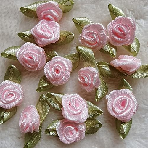 Light Pink 25mm*15mm Mini Rose Satin Ribbon Appliques Rose Buds Accessories Sewing Craft Decorative (25)
