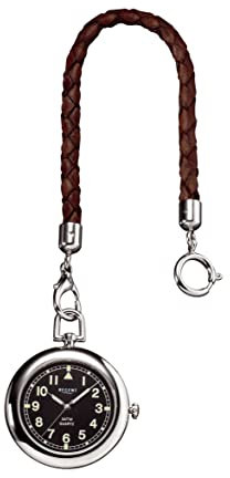 Regent Herren Taschenuhr Verchromt 43 MM Quarz Schwarzes Zifferblatt Arabische Zahlen Tasche P-747