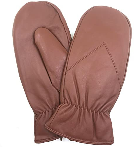 ZLUXURQ Herren Lammleder Handschuhe Handschuhe Dickes Fleece gefüttert Rotbraun