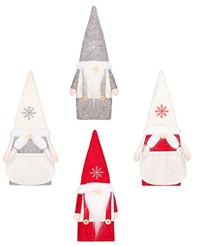 VOSAREA 4pièces Housse De Bouteille De Vin De Noël sans Visage Motif Rudolph Lot de Décoration De Bouteille De Vin Rouge