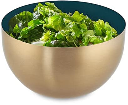 Relaxdays Servir Ensaladera Fiore Doro 1L, Frutero, Cuenco Cocina, Bol Repostería Acero INOX, 8,5x15 cm, Verde y Dorado, Inoxidable, 15 cm
