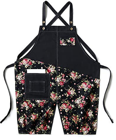 Arbeitsschürze für Herren Kreuzschürze mit Taschen Strapazierfähige Verstellbare Schürze Werkstatt für Schreiner Gärtner Koch Künstler Dekorateure Unisex,Black,60X75cm