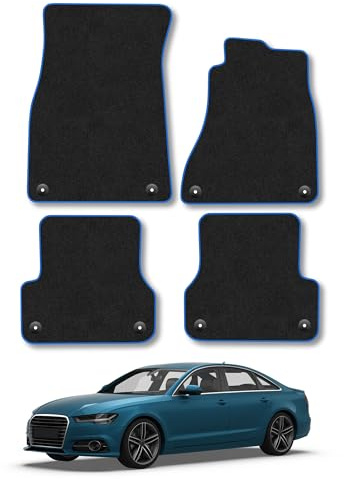 Audi A6 (2011-2018) Carpet Car Mats | Blue Edge Trim Tailored Fit Floor Mats Full Coverage Protection Accessories Easy Clean Anti Slip Made in the UK
