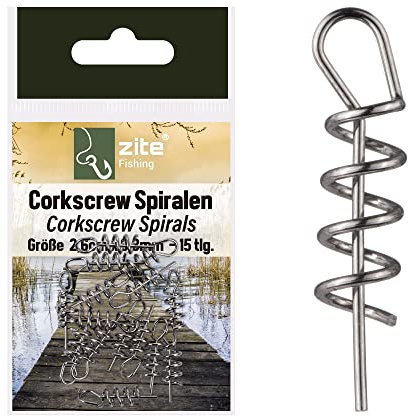 Zite Fishing Cork-Screw Spiralen 15 Stück - Hochwertige Softbait-Spiralen | im Sortiment - Ideal für Gummifisch-Angeln - in verschiedenen Größen