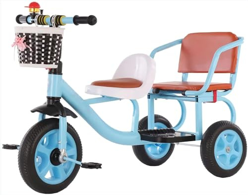 JIYIAN - Kinderdreirad aus Karbonstahl, weich und bequem, Pedal kann Rücksitzpersonen tragen, Tandem-Dreirad für Jungen und Mädchen ab 2 Jahren, Blau