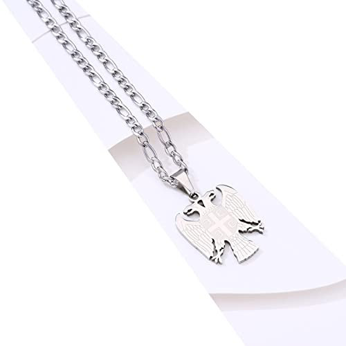 FENGJIAREN Republik Serbien Adlerhalsketten - Ethnisches Land Schlüsselbeinkette Patriotischer Pullover Halsketten Charm Dünne Kettenhalskette Für Frauen Männer Charm Schmuck,Silber,45Cm