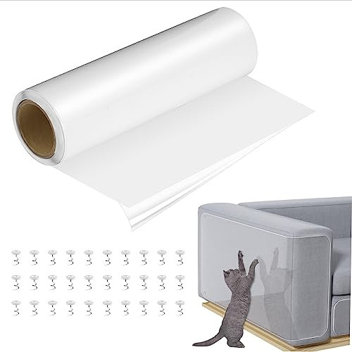 Kratzschutz Katze Tape Katze Kratzschutzfolie Rollen Transparent Selbstklebend Dick für Couch Wand Kratzabwehr Sofa Tür Möbel Hunde Haustiere mit 30 Polster Nägel 20 * 500cm