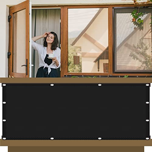 Balkon Sichtschutz Seitenmarkise 140 x 600 cm Mit Montagezubehör Seilspannmarkise PB2 PES 100% Polyester für Balkon Garten Balkongeländer, Schwarz