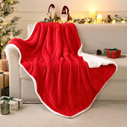 MIULEE Kuscheldecke Flauschig Decke Fleecedecke Wohndecken warm Sherpa Sofaüberwurf Decke Flauschig Überwurf Mikrofaser Tagesdecke Für Bett Sofa Schlafzimmer Büro 150x200 cm Rot
