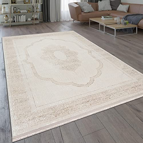 Teppich-Traum Orientteppich Gästezimmer Klassischer Bordüre Dezente Ornament Verzierungen - beige, 120 x 170 cm