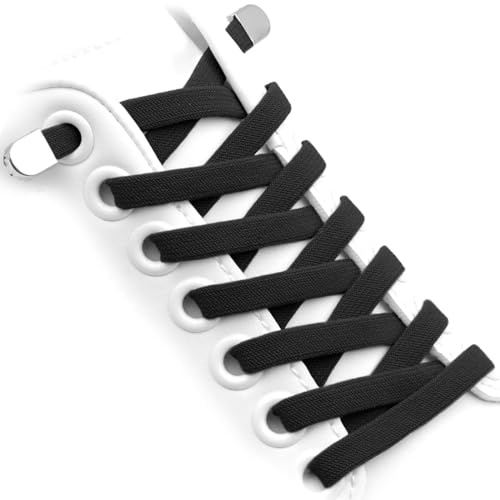 WEGOODZF Flat Elastic Shoe Laces: 2 Pairs 8MM Wide No Tie Stretchy Shoelace | Tieless, Stretchy, One Size Fits All, Easy Installation, for Kids Adults