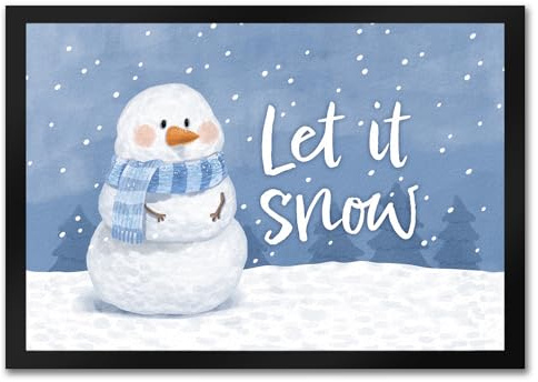Schneemann im Wintersturm Fußmatte in 35x50 cm mit Spruch Let it Snow EIN bunter Türvorleger für die Eingangstüre Schnee Schneeflocken Fußabstreifer Winter Türmatte Weihnachten