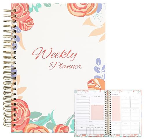 Skycase Notizbuch mit Planer – A5 Spiralblock mit To-Do-Liste, Aufgabenliste & Terminplaner – Undatierter Wochenplaner Organizer, Rosa