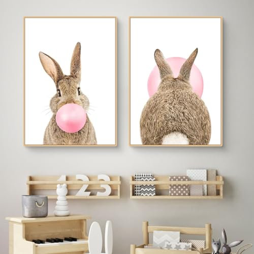 CULASIGN 2er Set Bilder Kinderzimmer Deko | Premium Kaninchen Poster | Ohne Bilderrahmen | Wandbilder Junge Mädchen | Babyzimmer Kinderzimmer Deko | Wandposter (AB,50x70cm)