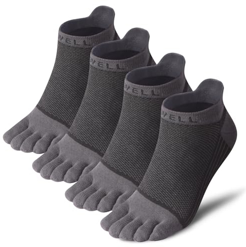 VWELL Cotton Toe Socks Five Finger Socks No Show Crew Athletic Running Socks 4 Pairs,Size 7-11