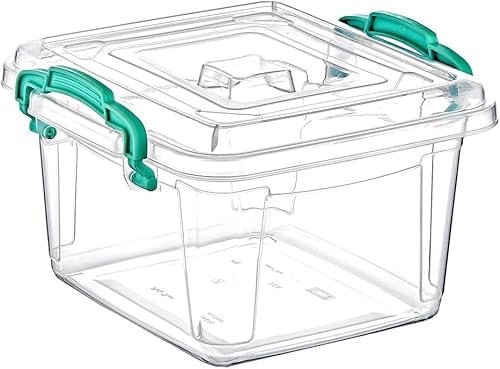 Best House | Small Plastic Storage Box with Clips & Lids | Size 1.25L (L:16cm W:16cm H:10cm)| Set of 1 | Square Shape |Stackable Clear Multipurpose Home Office Kitchen Tools Crafts (1.25 Litres)