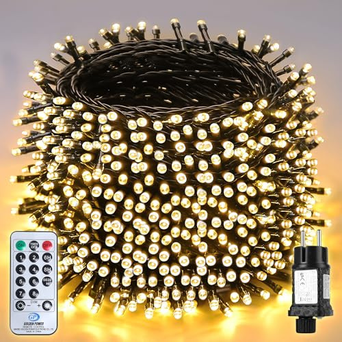 SALCAR 60m 1000er LED Lichterkette Weihnachtsbaum, 31V Christbaumbeleuchtung Außen mit Fernbedienung, Wasserdicht Lichterkette mit 8 Modi und Memory für Innen Garten Balkon Tannenbaum, Warmweiß