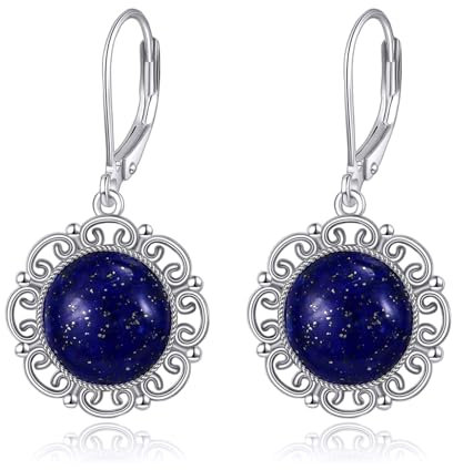 VONALA Lapislazuli-Filigran-Ohrringe, 925er-Sterlingsilber, Lapislazuli-Hebelohrringe, rund, baumelnd, baumelnde Ohrringe, Schmuck, Geschenk für Frauen und Mädchen
