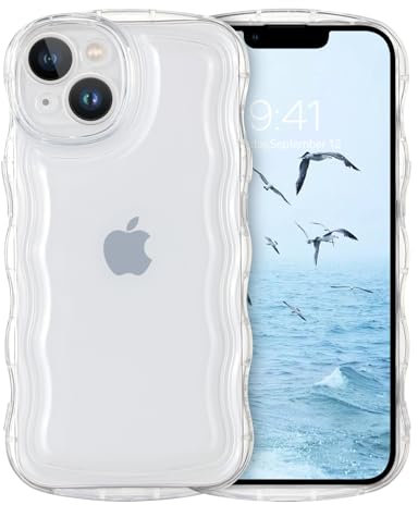 DUEDUE for iPhone 13 Mini Case, Clear Case for iPhone 13 Mini Cute Curly Wave Frame Shape Clear Cover Soft TPU Silicone Shockproof Protective Women Girls Phone Case for iPhone 13 Mini Case 5.4, Clear
